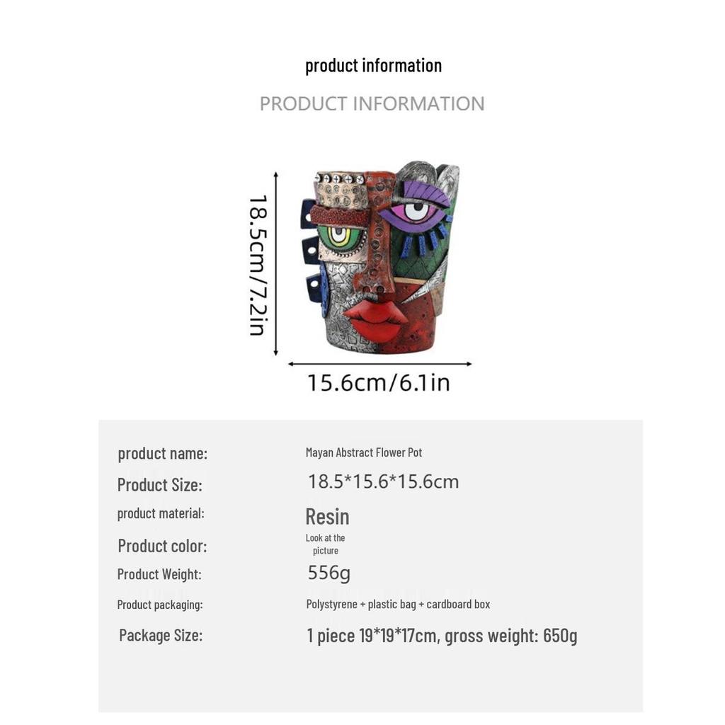 Mayan Abstract Colorful Resin Flower Pot for Garden & Living Room Décor, Green Plant Succulents & Bonsai Display