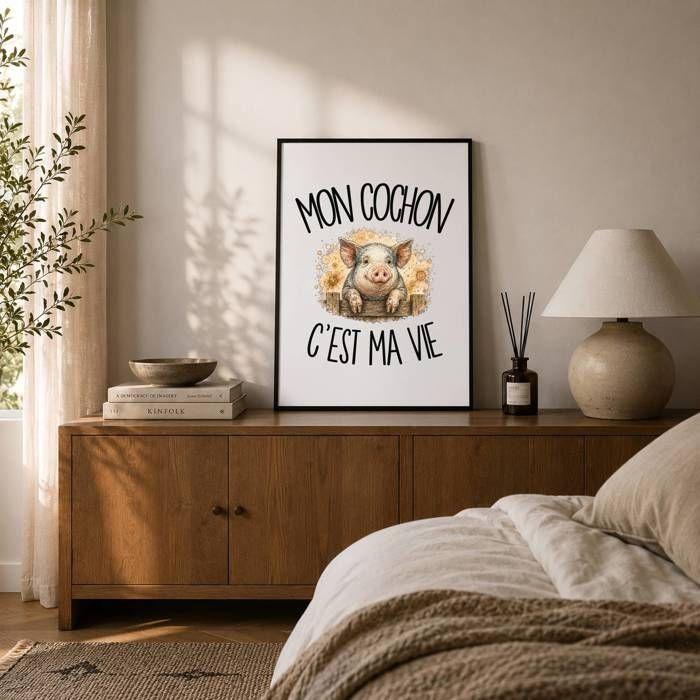 Poster Mon cochon c'est ma vie | Affiche Papier Photo 310 g Finition Perlée Format Taille A2 | Décoration Murale Salon Chambre