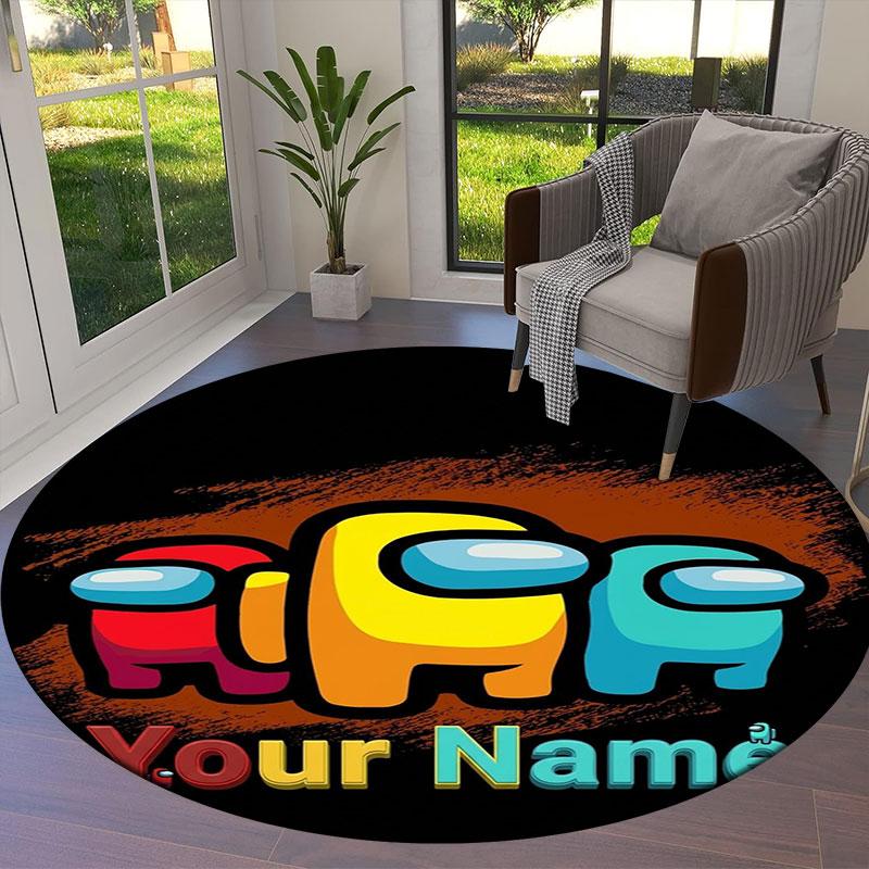 Among Us Custom Name Round Area Rug,Carpet Rug for Living Room Bedroom Sofa Playroom Decor,Non-slip Floor Mat