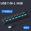 Compact USB 2.0 Adapter Hub with 7 Ports Universal Widely Compatible LED High-speed Power ON/OFF USB Splitter Dock