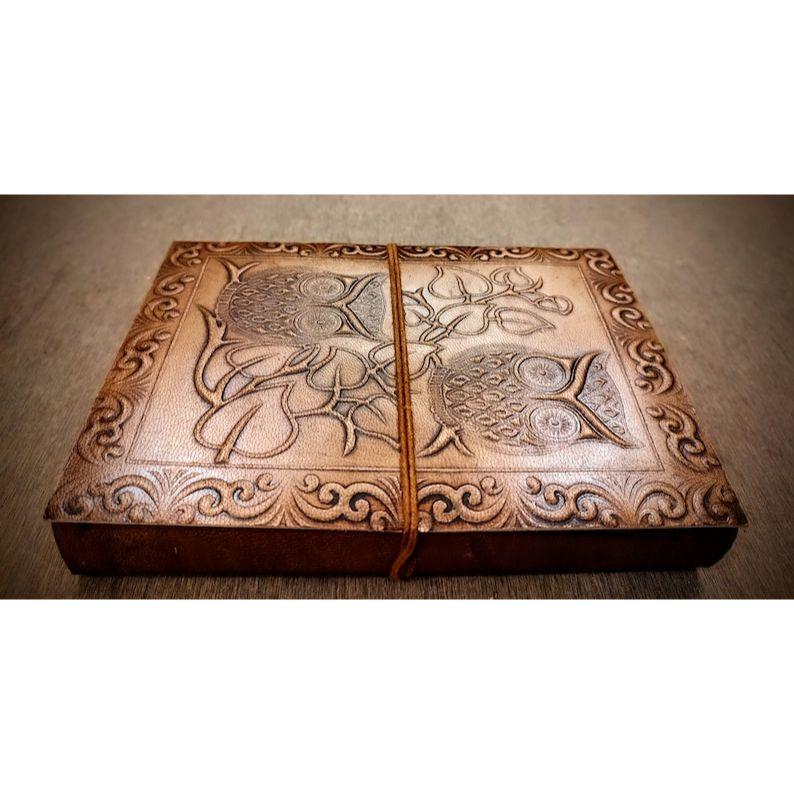 Винтажный большой журнал путешествий ручной работы с тиснением совы в кожаном переплете, бескислотная хлопковая переработанная бумага, винтажная бумага с краями Deckle Edge, дневник для письма