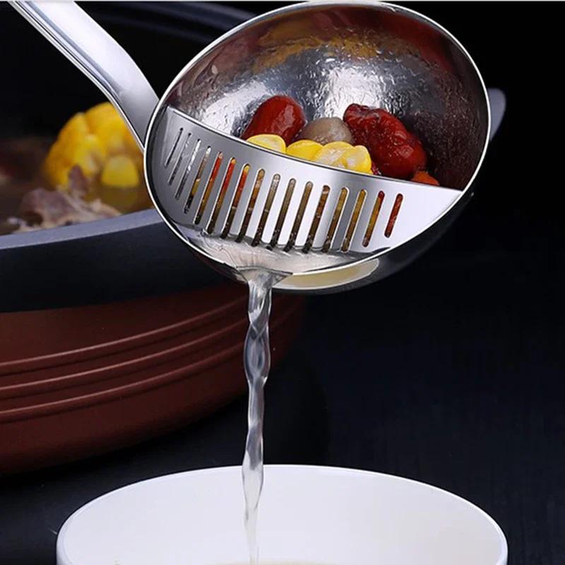 Long Handle Stainless Steel Soup Spoon with Removable Filter Cooking Colander Utensils Scoop Creative Household Kitchen Gadgets