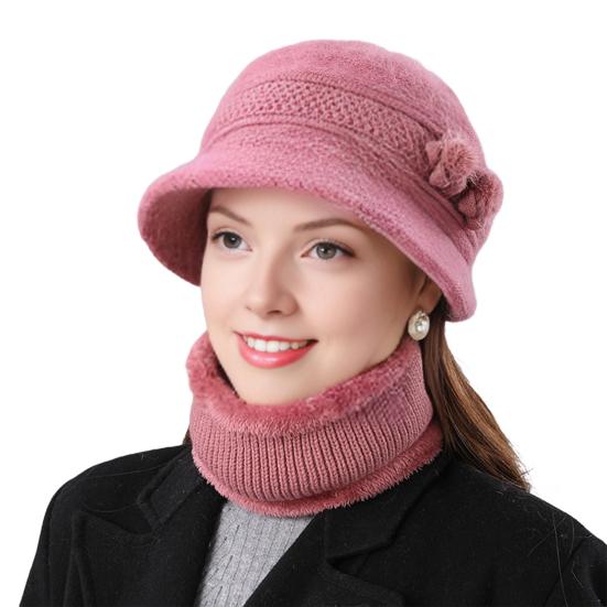 2Pcs/Set Women Winter Hat Scarf Set Elastic Soft Warm Solid Color Design Imitation Rabbit Fur Basin Hat Scarf Set