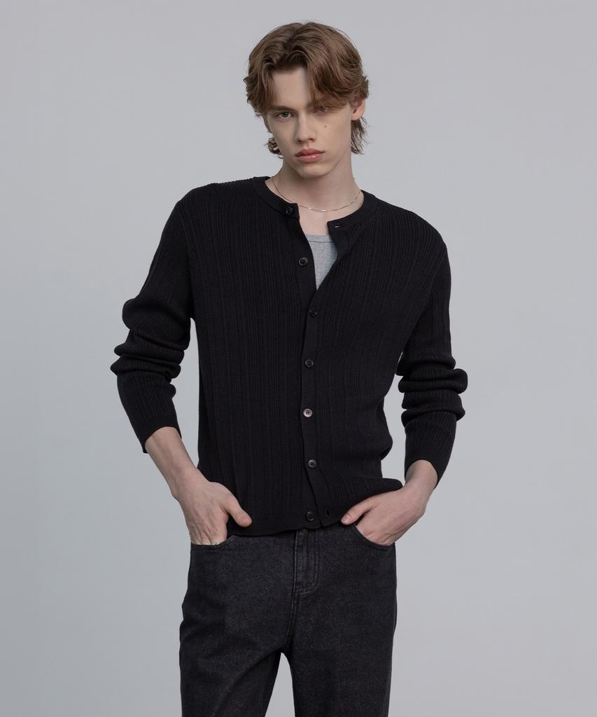 DECOROSO Mix Ribbed Round Cardigan [Black]