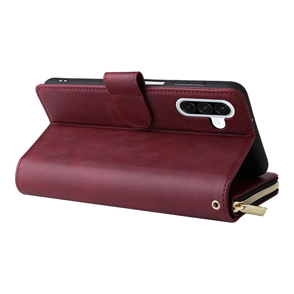 For Samsung Galaxy A37 5G Case Zipper Pocket 9 Card Slots PU Leather Phone Cover with Hand Strap
