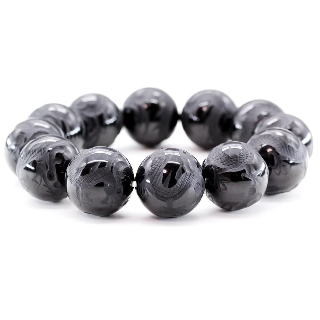 Sekihui Natural Stone Uncarved Emperor Dragon Onyx 20 мм AAAA Rank Large Beads Bracelet Beautiful Power Stone Natural Stone that shined in the black