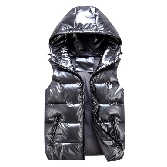 Women Men Winter Bright Color Vest Coat Hooded Sleeveless Pockets Design Zipper Placket Down Padded Windbreaker Lightweight Windbreaker