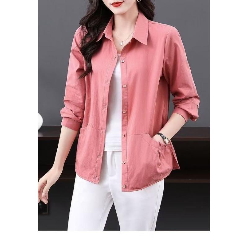Elegant French Spring Blouse for Mid Age Women Plus Size Lapel Casual Shirt Fashionable Top