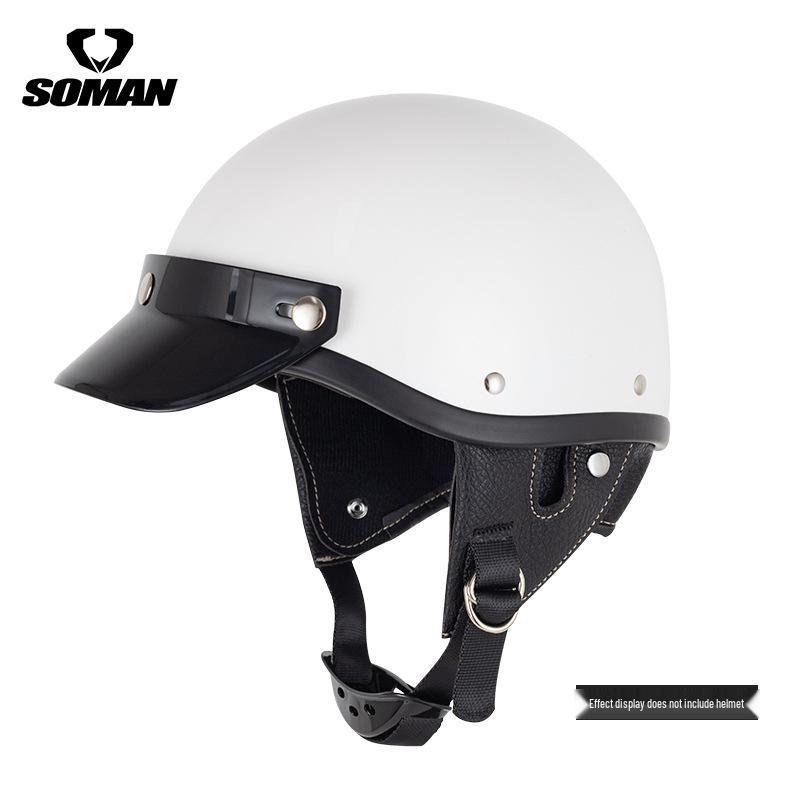 Retro Motorcycle Helmet with Three-Button Sunshade Brim - Half Helmet Design