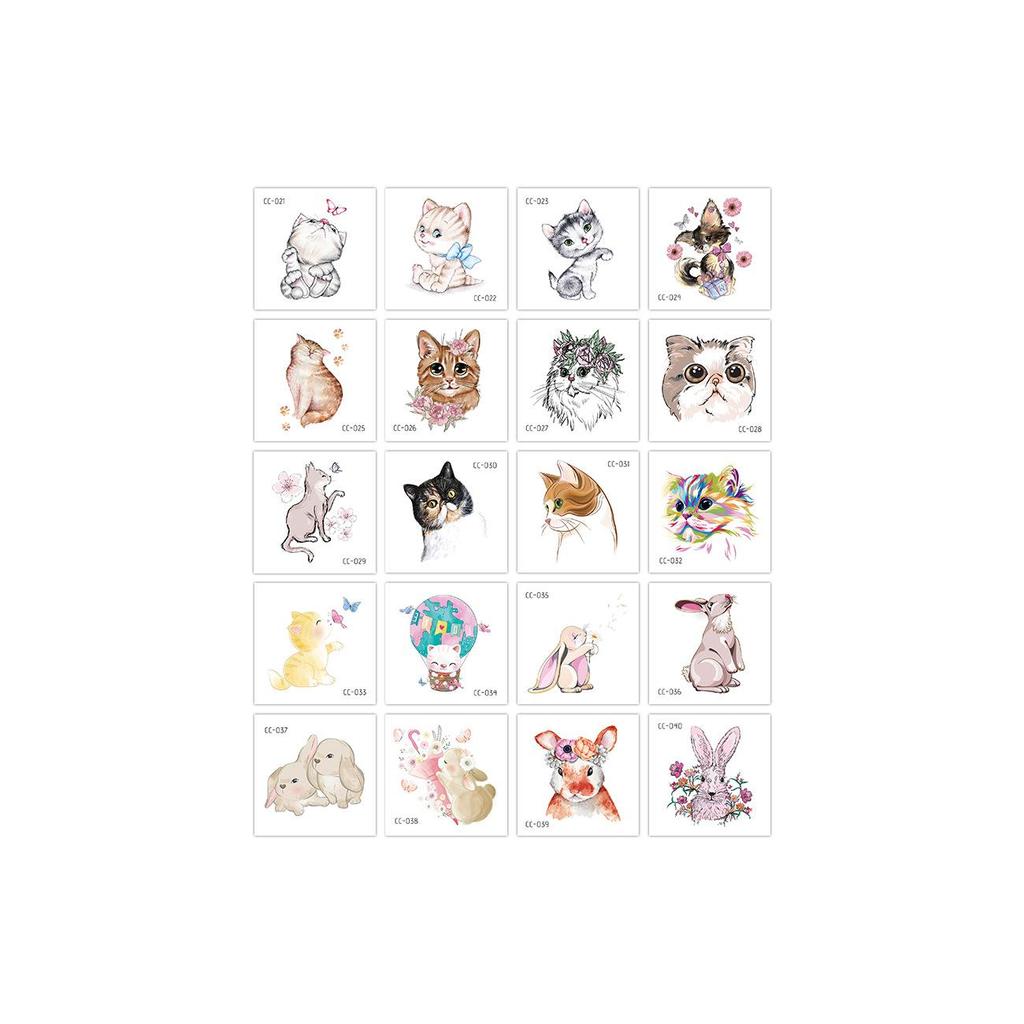 20/2 комплекта водонепроницаемых, но съемных временных татуировок с изображением милых животных и цветов