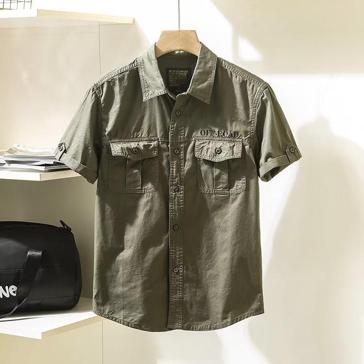 Men's Casual Solid Color Short-Sleeve Lapel Shirt