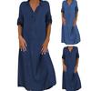 Fall Spring Lady Dress V Neck Loose Short Sleeves with Cufflink Split Hem Plus Size Dress Solid Color Buttons Pullover A-line Daily Wear Beach