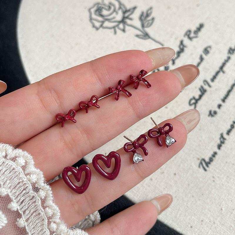1 пара прекрасных нежных мини-сережек-гвоздиков с красным бантом для женщин и девочек, милые простые универсальные серьги, ювелирные аксессуары, подарки