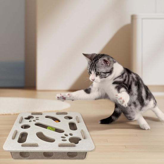 Yousheng Cat Scratch Puzzle Toy Kittens Puzzle Enrichment Box Cats Self-Play Felt Maze with 2 Bell Balls Nail File Scratch Board for Indoor Cats