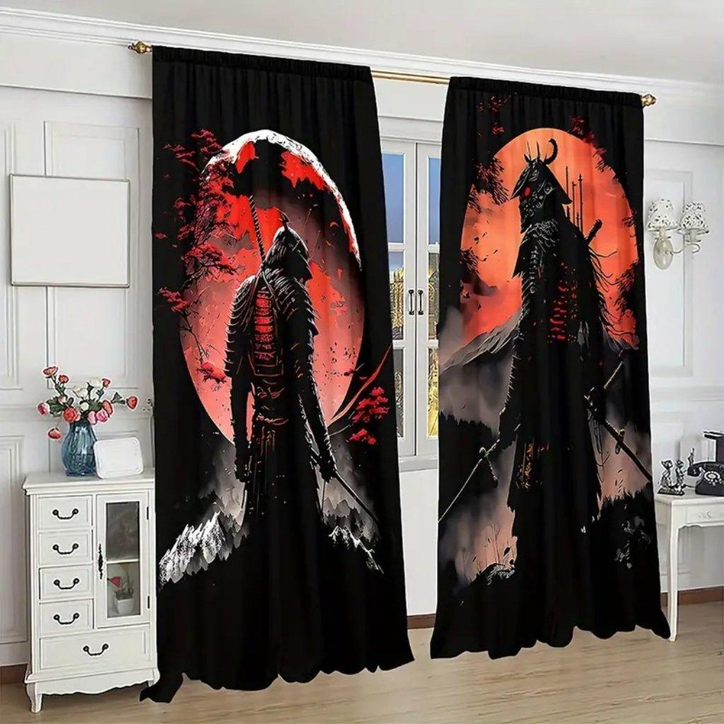 2 Pieces Japanese Mountain Print Digital Printed Curtains Polyester Material Suitable for Living Room Clothes Kitchen Kitchen