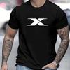 Cotton Tee Summer Men's 100% Cotton Casual Loose Fit Large X Letter Print Round Neck Short Sleeved T-shirt Top High Street Unisex Style