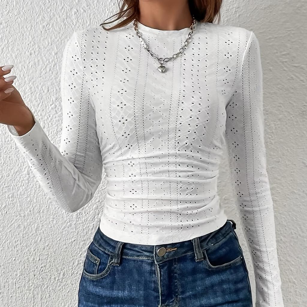 Элегантный стильный топ-футболка с люверсами и длинным рукавом для женской моды