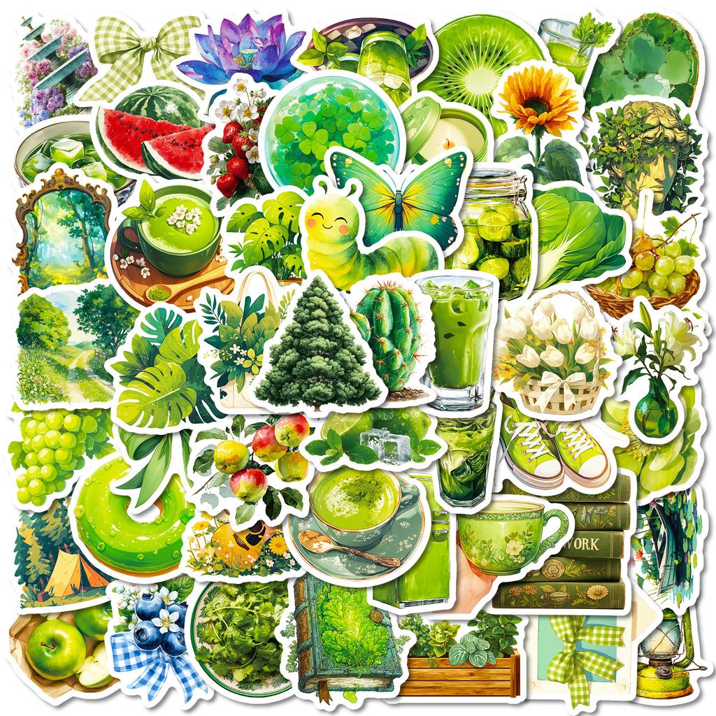 56PCS Green and Healthy Life Graffiti Stickers, Fresh Literary and Creative Notebook Stationery, Luggage Stickers