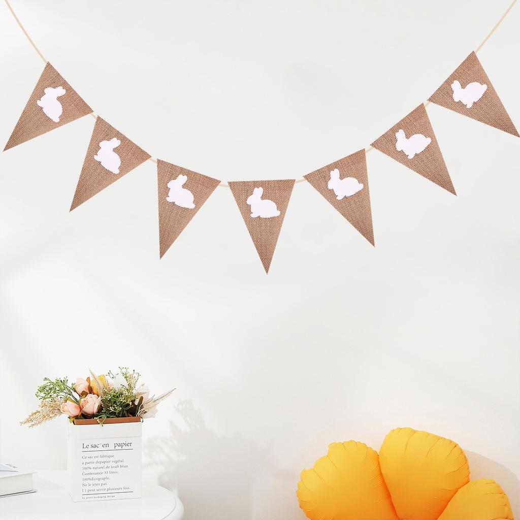 3 метра Пасхальный кролик Джутовая мешковина Баннер Льняные флаги Счастливой Пасхи Вечеринка Украшения для дома Настенные украшения Винтажная гирлянда своими руками