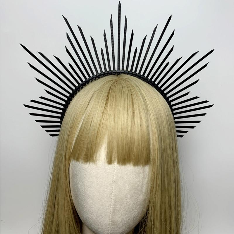 Темный ободок Корона ангела Ободок Свадебные тиары Божественный головной убор принцессы Обруч для волос Барочные тиары с шипами