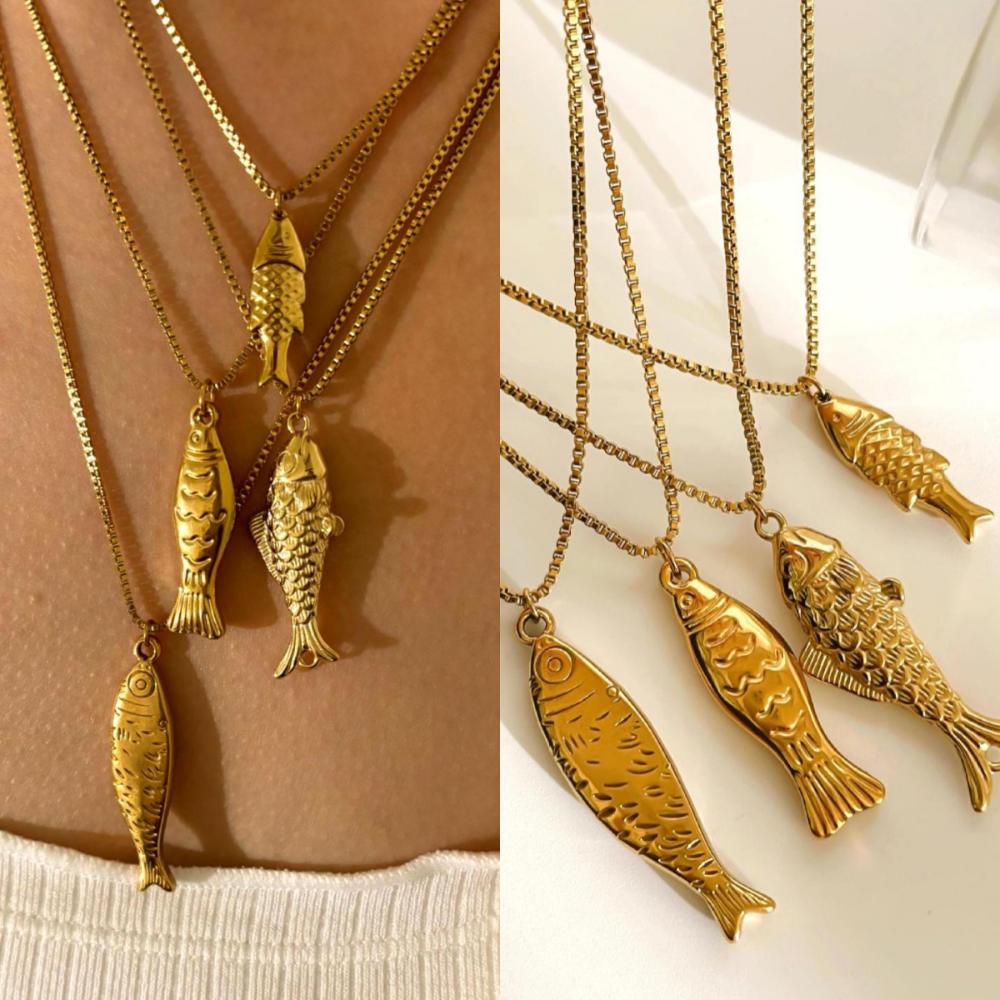 Золотая мини-рыбка ожерелье из нержавеющей стали океан стиль пляжная цепочка чокер отпуск