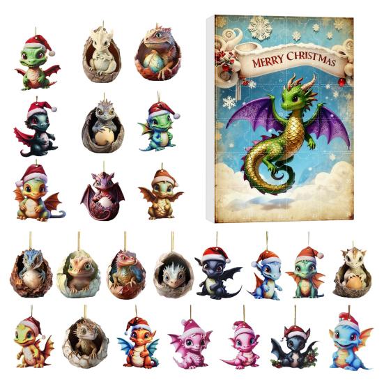 Christmas Countdown Calendar Advent Box 24-Day Mini Cute Flying Dragon Ornament Multifunctional Holiday Decoration for Kids Family Home Car