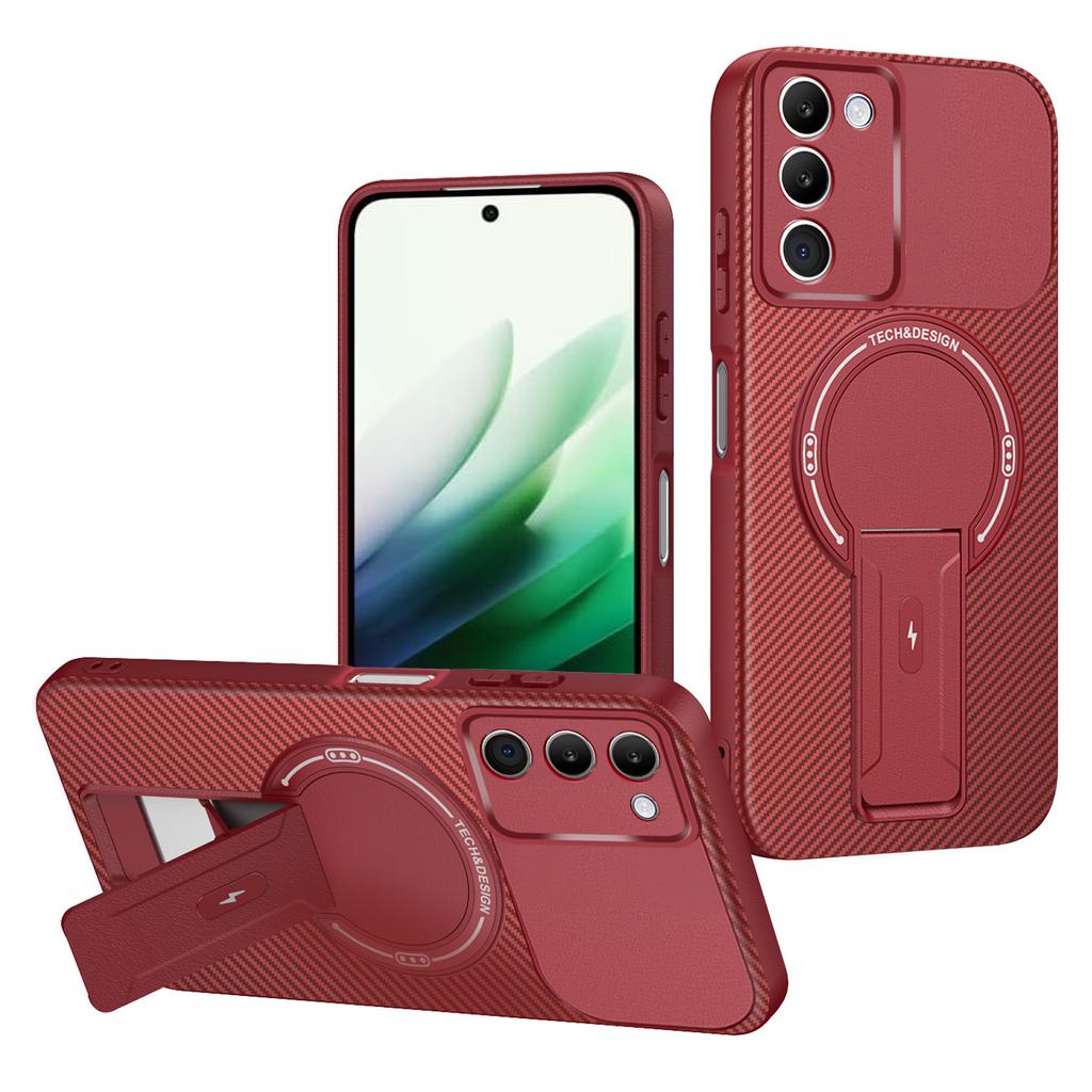 Для Xiaomi Redmi 15 5G (Глобальный) (169 мм) Чехол Текстура Углеродного Волокна ПК+ТПУ Чехол для Телефона с Подставкой