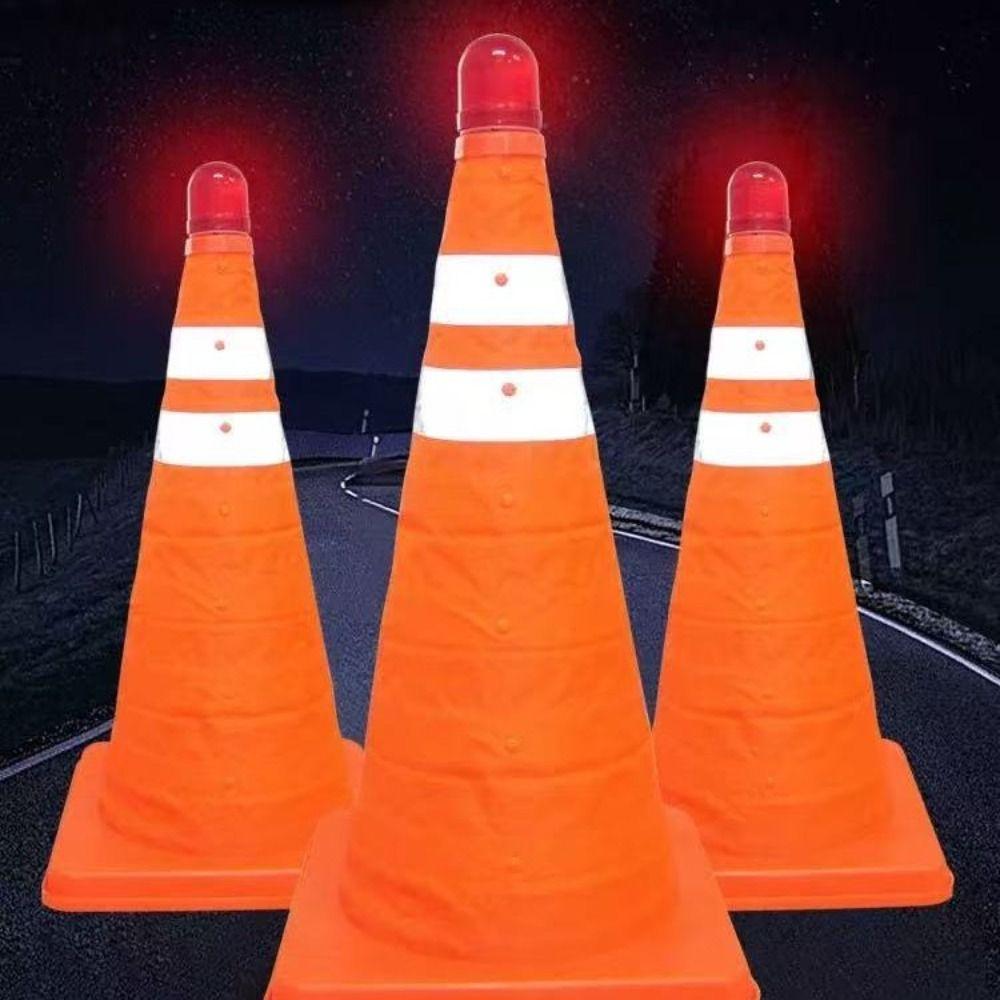 Foldable Design Road Cone Barricades Reflective Stripes Telescopic Folding Cone Traffic Safety