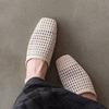 Sheepskin Version of the New Woven Hollow Bag Head Half Slippers Women's Summer Wear Flat Bottom Square Head Fashion Lazy Cool Slippers