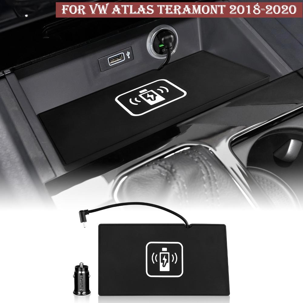 Car Wireless Charger Pad Stable Fast Charging For VW Atlas Teramont 2018-2020 Center Console Storage Box Decoration Accessories