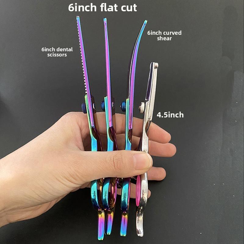 Pet Grooming Scissors Set 4.5 6 Inch Round Tip Curved Straight Thinning Shears Dog Cat Hair Trimming