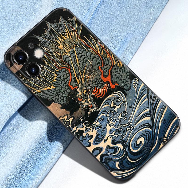 Japanese Wave Anime Dragon Phone Case For Apple iPhone 12 13 Mini 11 Pro Max XR X XS MAX 8 7 6S 6 Plus SE 5S 5 2020 Black Cover