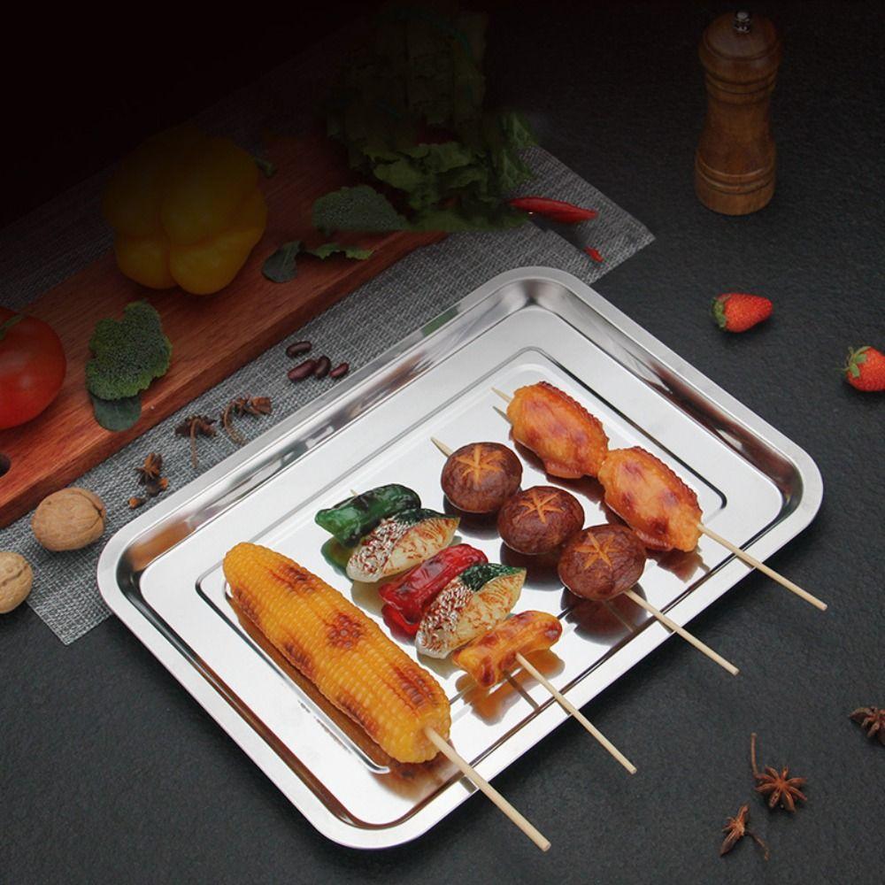 Thickened Stainless Steel Rectangular Dinner Plate Rustproof Serving Trays Barbecue Tray  Canteen