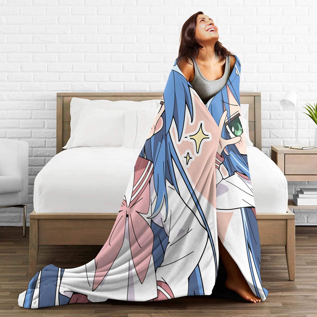 Soft Warm BlanketChild Picnic Konata izumi L-Lucky S-Star Throw Blanket Flannel Bedspread Couch Chair Aesthetic Sofa Bed Cover