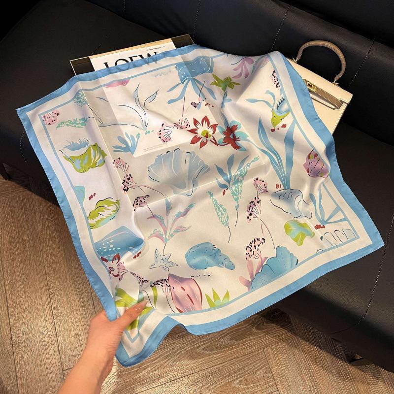 New Korean version of versatile printed decorative silk scarf, Chinese style temperament, elegant streamer, hair tie, bag, small scarf