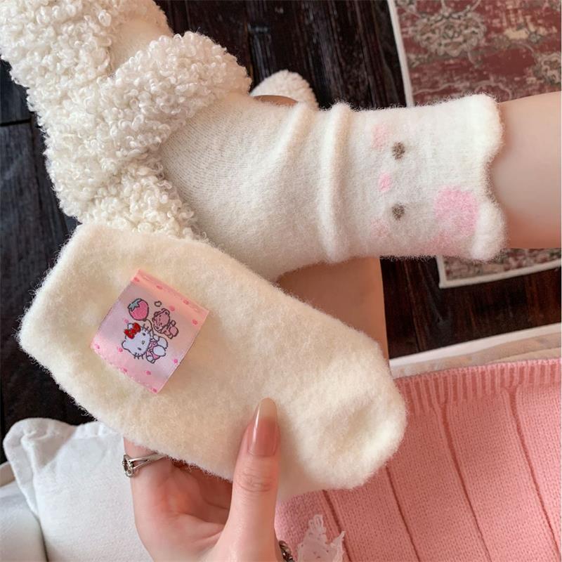 1/4/6 пар милых носков Hello Kitty Осень Зима Утолщенные Теплые Носки Женские Носки до середины икры Девочки Студенты Домашние Носки для Сна Подарок