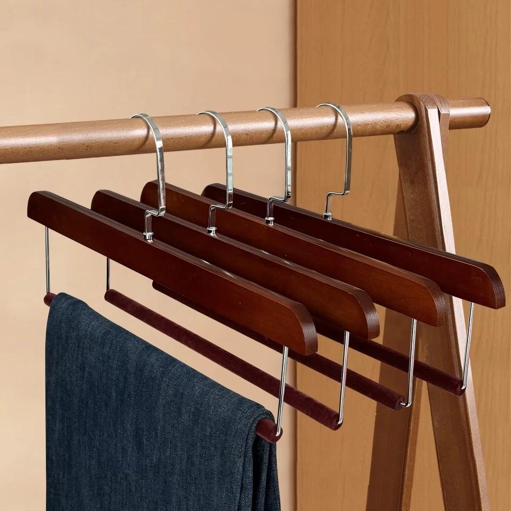 Premium Pants Hanger Wooden Storage Rack Portable Velvet Coat Hanger  Clothing Store Home Use