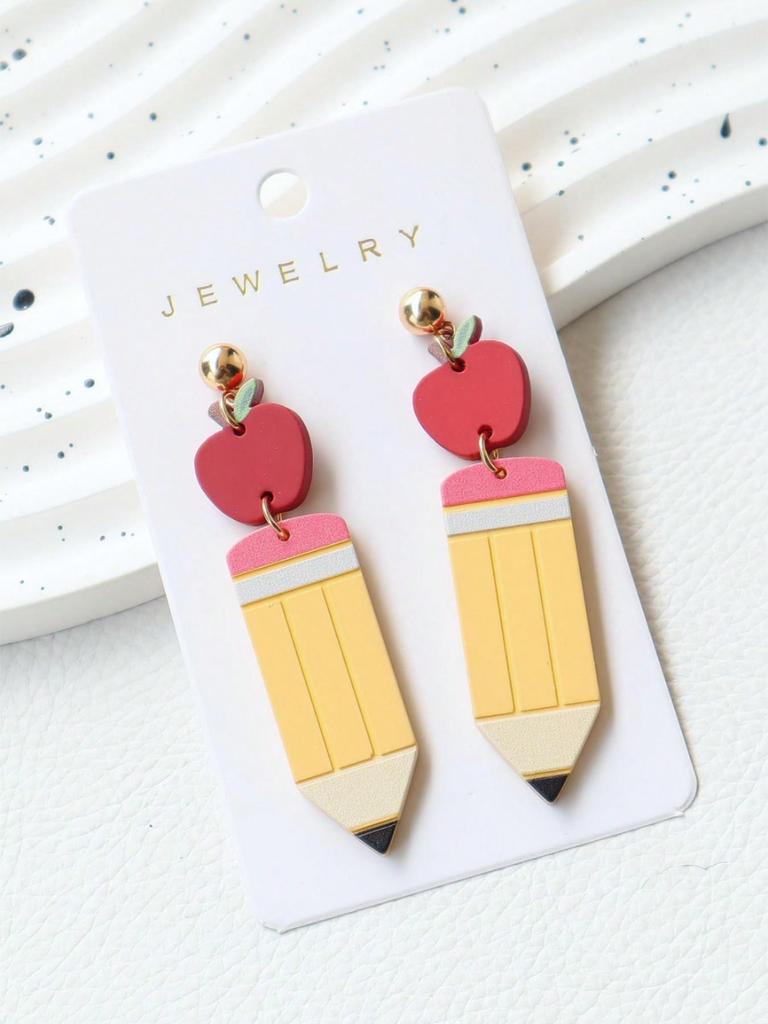 1 Pair Back To School Pencil Shaped Cute Earrings, Personalized Earrings for Holiday Party Gift