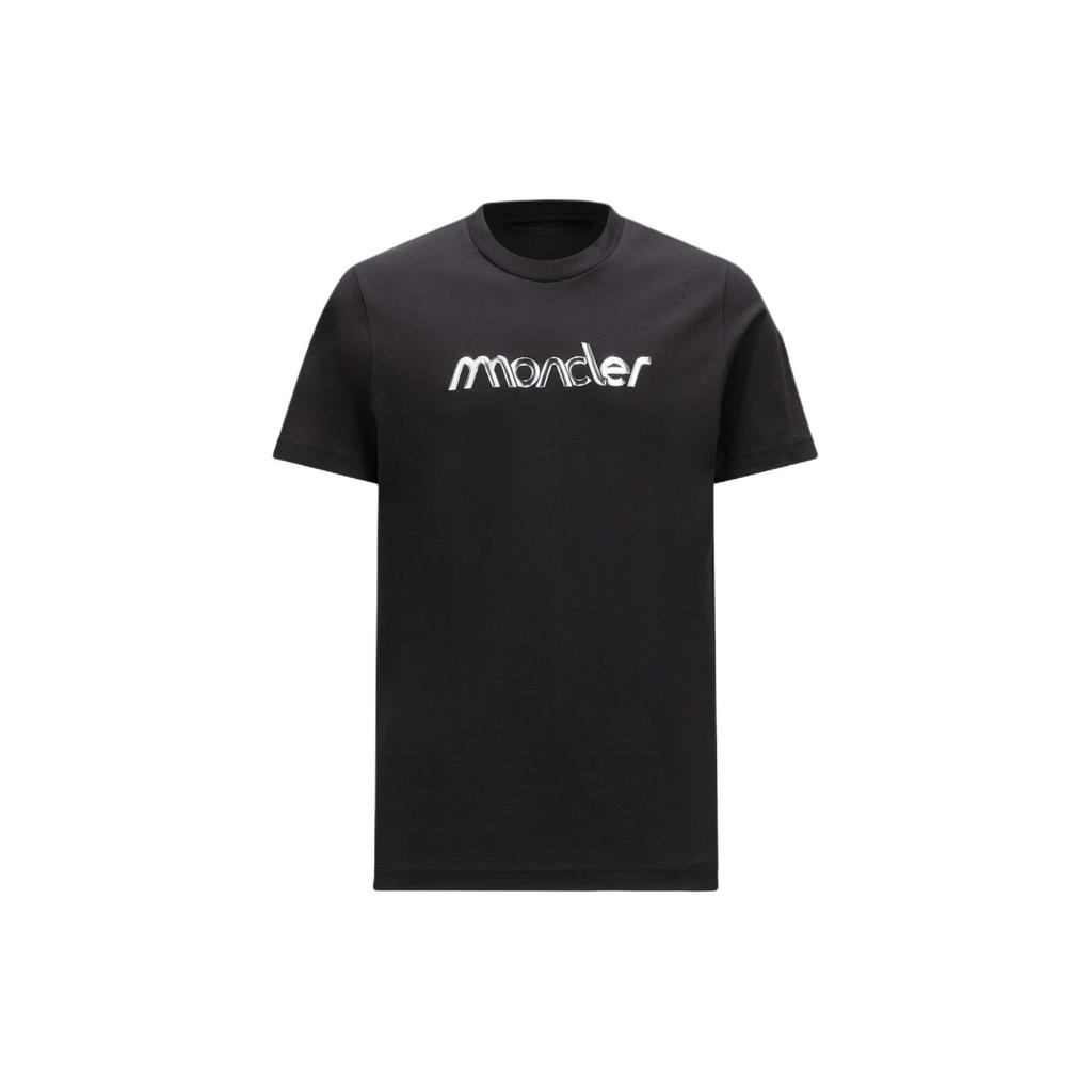 Moncler Свитер с круглым вырезом Удобный свободный крой Принт с буквами Короткий рукав Футболка Мужские Футболки Черный J10918C0005689AJS998