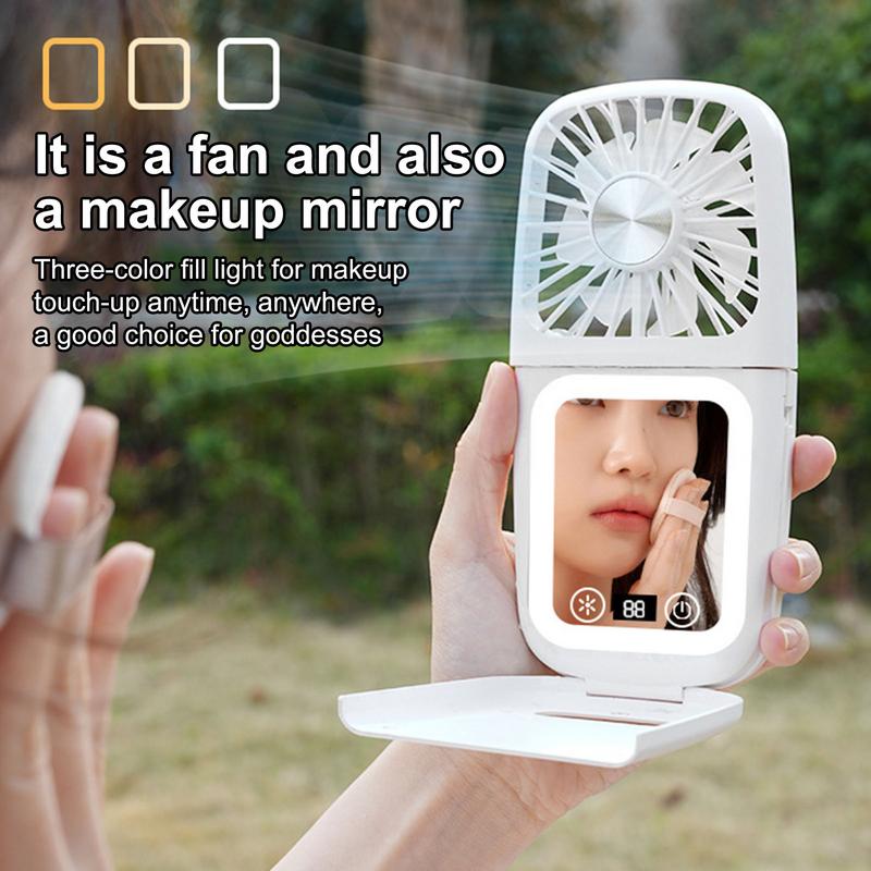 Персональный шейный вентилятор Маленький настольный ручной вентилятор Складной Тихий Охладитель Перезаряжаемый Циркулятор воздуха Зеркало и Шнурок для Женщин