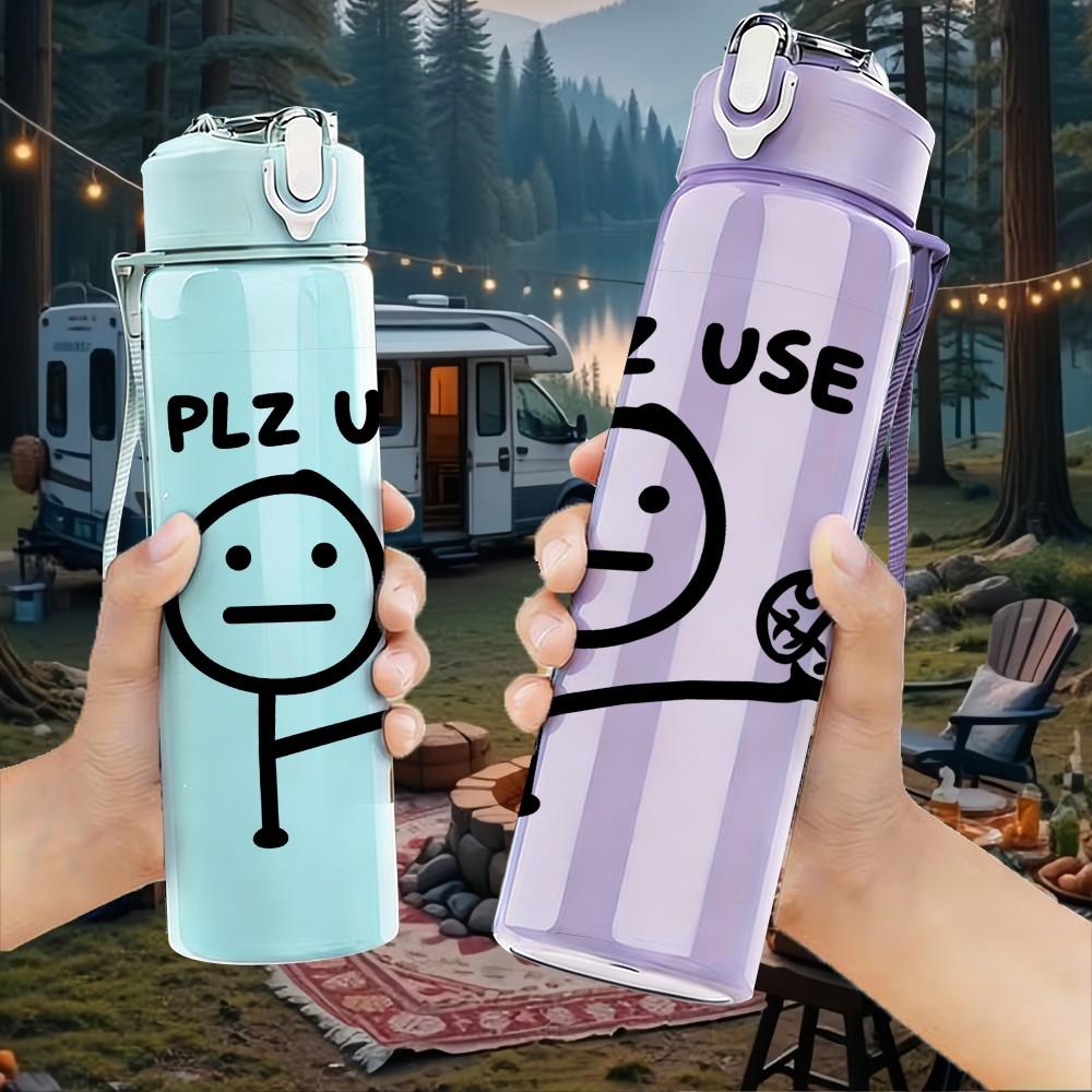 1PC Please Use It Brain Meme Graphic 750ml Color Plastic Sports Water Bottle Leakproof Flip Straw Lid Suitable for Sports Office Home Use
