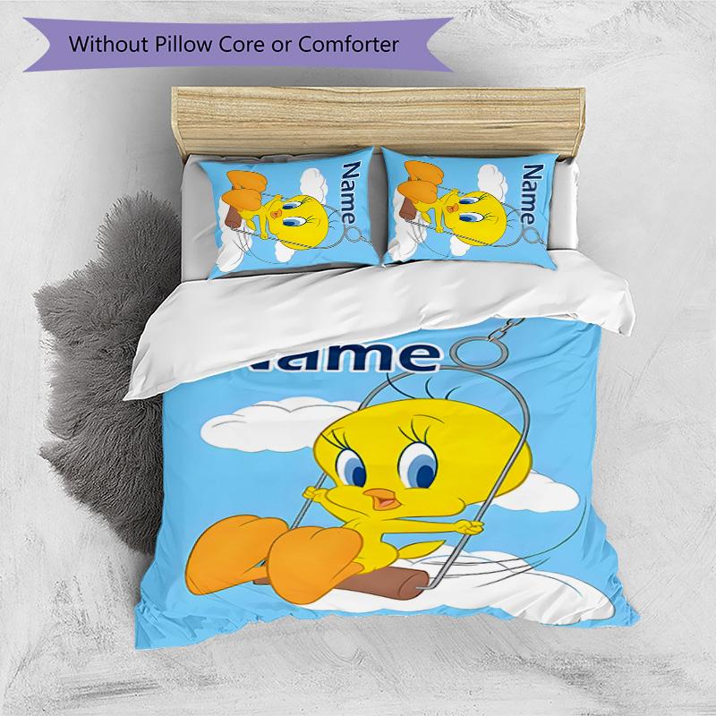 3pcs Tweety3 Cover Set - Personalized Name, HD Printed Bedding with 1 Cover and 2 Pillowcases - Perfect for Home Decor, Easy Care