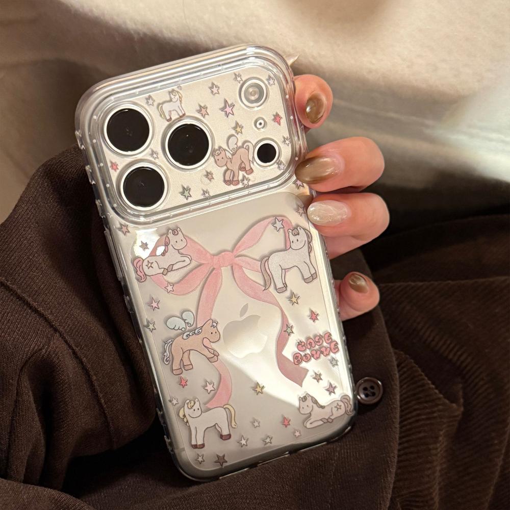 Прозрачно-розовый Пони Подходит для чехла на мобильный телефон Apple 17 Iphone16promax Модный Популярный чехол для мобильного телефона
