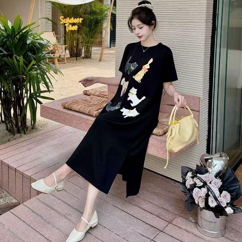 Женское платье-футболка с принтом, летнее свободное повседневное длинное платье для девочек