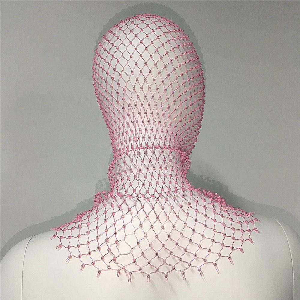 Headscarf Veil Mesh Crystal Head Mask Headwrap Rhinestone Mesh Veil Fishnet Headhood