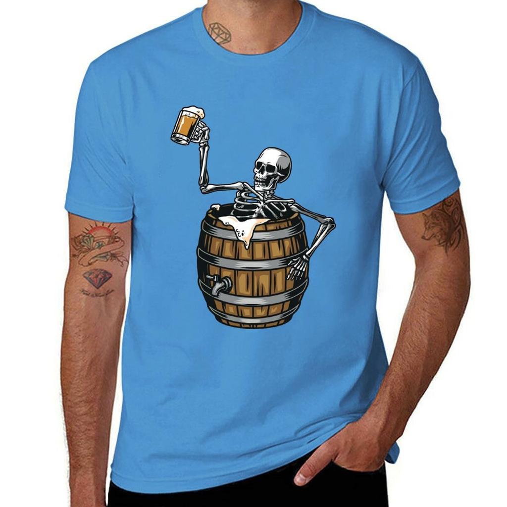 Skeleton Drinking Beer T-Shirt Customizeds Tees Customs Design Your Own Sweat Fruit of the Loom Mens T Shirts