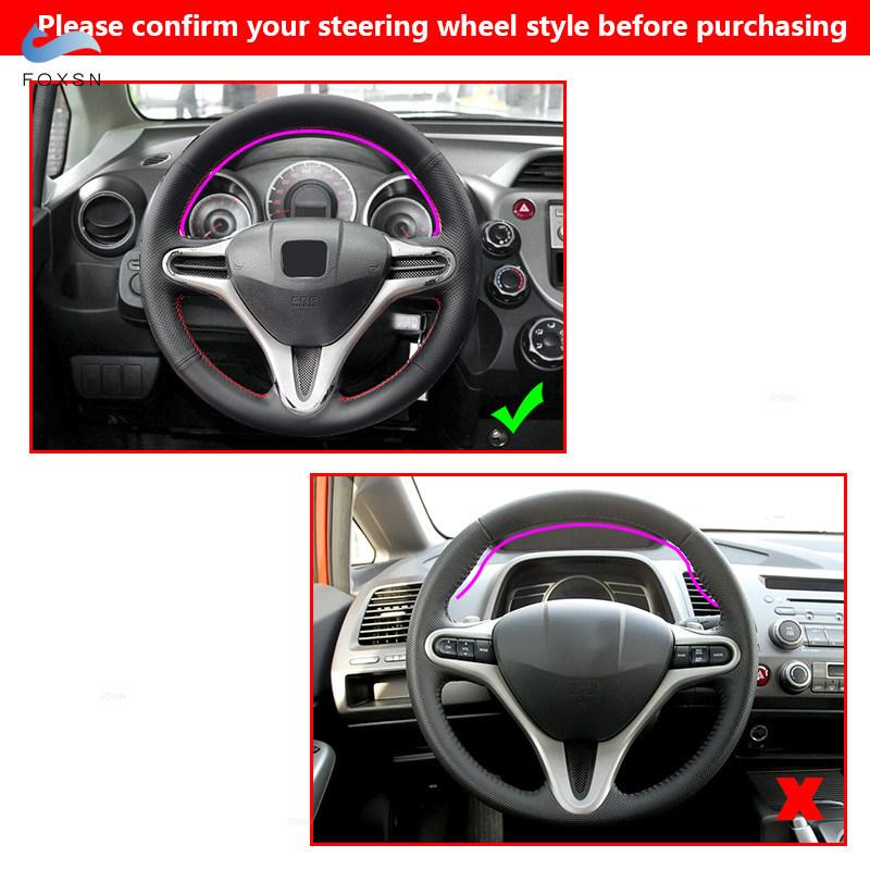 For Honda Fit Jazz City 2009 - 2013 ight 2010-2014 Hand-stitched Perforated Leather Car Steering Wheel Braid Protective Cover