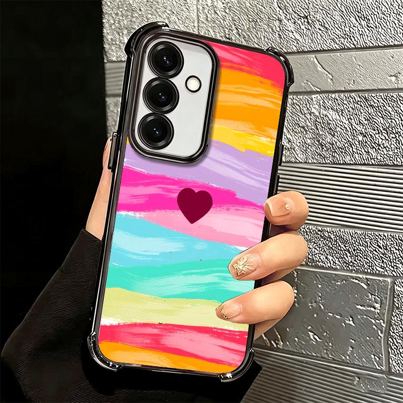 Rainbow Gradient Love Desgin Plating Phone Case For Samsung A17 A07 A37 A57 A16 A56 A15 A55 A14 A54 A13 A53 A26 A36 A25 A35 A24