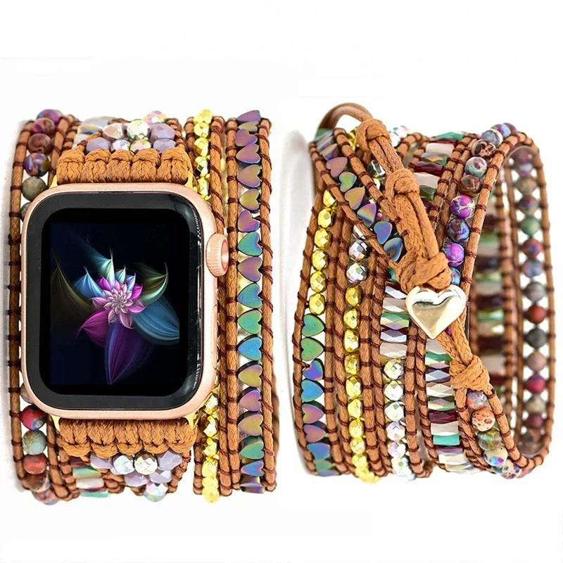 Ремешок Bohemia для Apple Watch Ultra Ремешок 49 мм 44 мм 45 мм 41 мм 42 мм 38 Ручной работы Браслет из натуральных бусин Iwatch Серия 8 7 6 Se 5 3