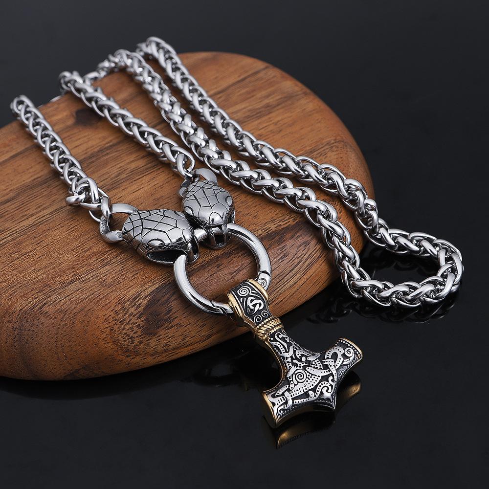 Men's Snake Necklace Viking Thunderhammer Pendant Necklace